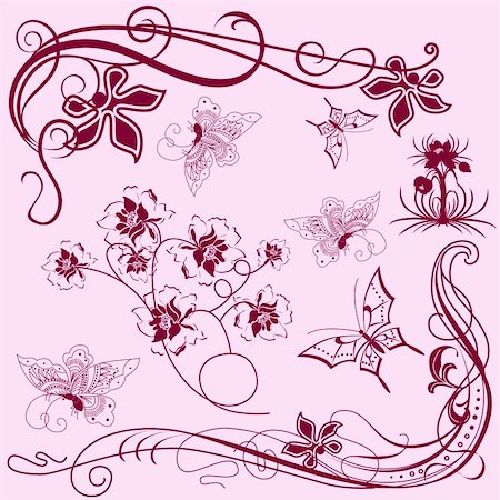 simsearch:400-06383976,k - Vector of set of vintage design elements with butterflies for frames Stock Photo - Budget Royalty-Free & Subscription, Code: 400-06170603