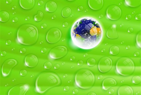 Beautifull illustration with planet Earth inside a dew drop on a green leaf Stock Photo - Budget Royalty-Free & Subscription, Code: 400-06171067