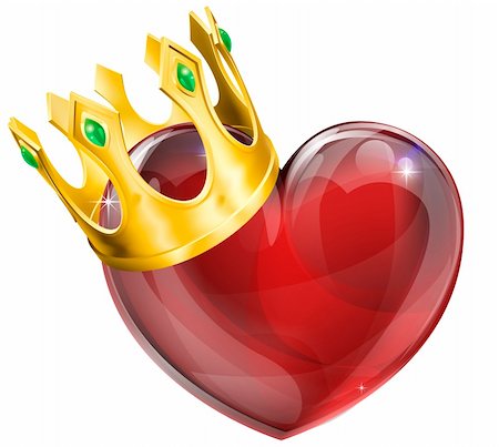 Illustration of a heart symbol wearing a crown, king of hearts concept Foto de stock - Super Valor sin royalties y Suscripción, Código: 400-06171676