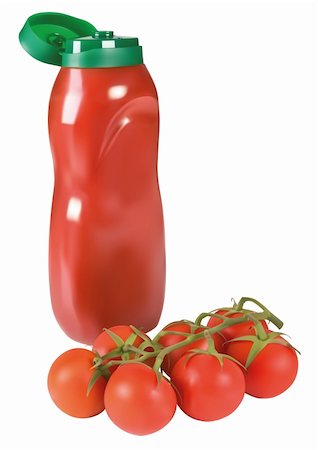 Ketchup bottle with tomatoes over white background Stock Photo - Budget Royalty-Free & Subscription, Code: 400-06172185