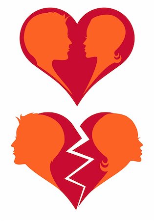 sad lovers break up - man and woman in love and broken heart, vector illustration Stock Photo - Budget Royalty-Free & Subscription, Code: 400-06172234