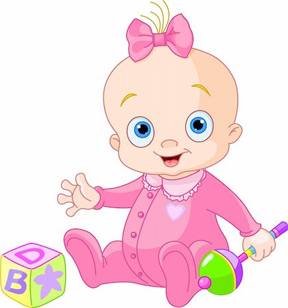 sweet baby cartoon - Baby Girl  playing with rattle Stock Photo - Budget Royalty-Free & Subscription, Code: 400-06172423