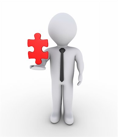 simsearch:400-06172483,k - 3d businessman is holding on air a red puzzle piece Stock Photo - Budget Royalty-Free & Subscription, Code: 400-06172447