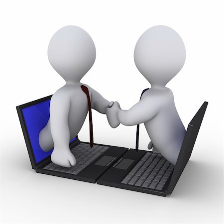 simsearch:400-06172483,k - Two businessmen shake hands through screens of laptops Stock Photo - Budget Royalty-Free & Subscription, Code: 400-06172477