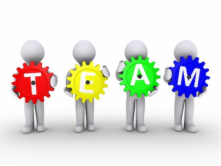 simsearch:400-06172483,k - Four 3d people holding cogwheels that spell the word TEAM Stock Photo - Budget Royalty-Free & Subscription, Code: 400-06172496