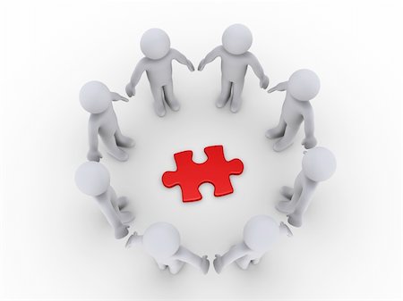 simsearch:400-06172483,k - 3d people in a circle around a red puzzle piece Stock Photo - Budget Royalty-Free & Subscription, Code: 400-06172505
