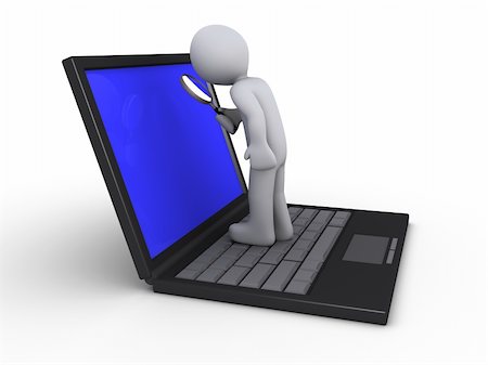 3d person with magnifier standing on a laptop Stock Photo - Budget Royalty-Free & Subscription, Code: 400-06172528