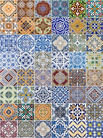 Set of 48 ceramic tiles patterns from Portugal. Stock Photo - Budget Royalty-Free & Subscription, Code: 400-06172680