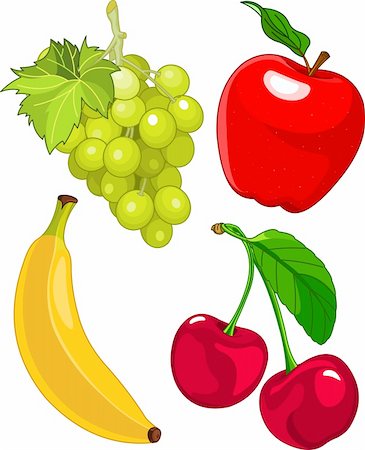 Cartoon fruit set, include banana, grape, apple and cherry Foto de stock - Super Valor sin royalties y Suscripción, Código: 400-06172789