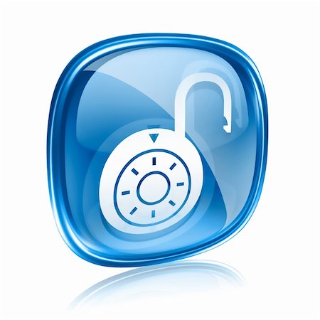 Lock on, icon blue glass, isolated on white background. Photographie de stock - Aubaine LD & Abonnement, Code: 400-06173023