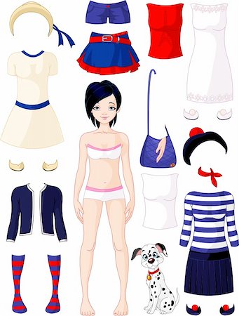 Paper doll with clothing set. Summer in Paris Stock Photo - Budget Royalty-Free & Subscription, Code: 400-06173274