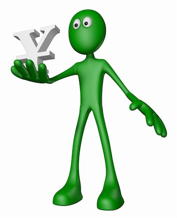 simsearch:400-05688203,k - green guy and yen symbol - 3d illustration Photographie de stock - Aubaine LD & Abonnement, Code: 400-06173351