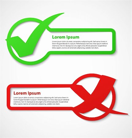 Green and red check mark banners or stickers. Vector illustration Stock Photo - Budget Royalty-Free & Subscription, Code: 400-06173832