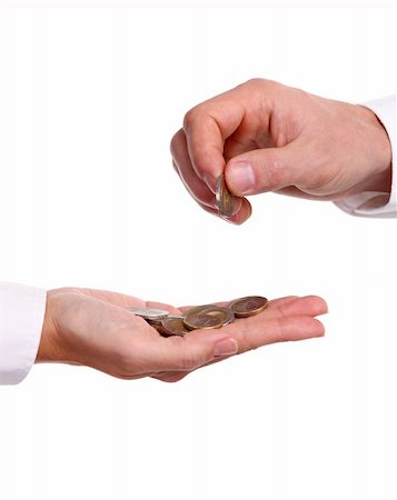 Male hand giving a euro coin to another person, isolated over white Photographie de stock - Aubaine LD & Abonnement, Code: 400-06173985