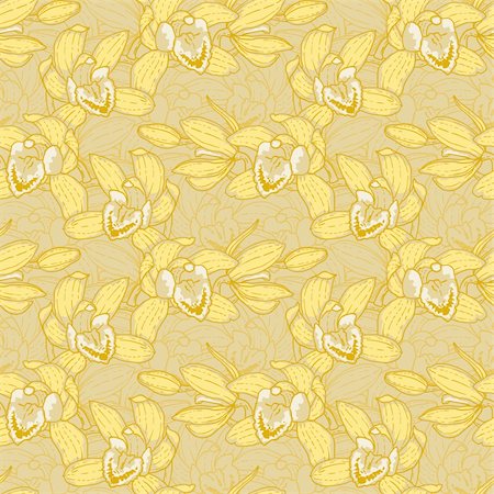 simsearch:400-06080543,k - Seamless floral pattern with hand-drawn yellow orchid Stock Photo - Budget Royalty-Free & Subscription, Code: 400-06199477