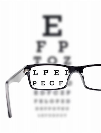 Sight test seen through eye glasses, white background isolated Stock Photo - Budget Royalty-Free & Subscription, Code: 400-06205455