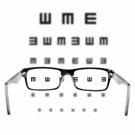Sight test seen through eye glasses, white background isolated Stock Photo - Budget Royalty-Free & Subscription, Code: 400-06205456