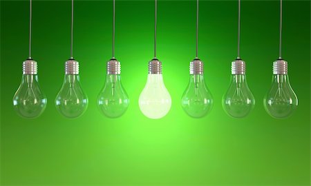 fuel conservation - Seven light bulbs with lit one on green background Stock Photo - Budget Royalty-Free & Subscription, Code: 400-06205791