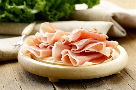 simsearch:400-06207145,k - delicious sliced ham on wooden plate Stock Photo - Budget Royalty-Free & Subscription, Code: 400-06207145