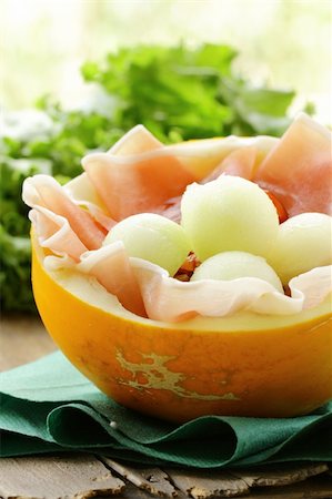 simsearch:400-06207145,k - Traditional Italian appetizer, ham  Prosciutto with melon Stock Photo - Budget Royalty-Free & Subscription, Code: 400-06207261