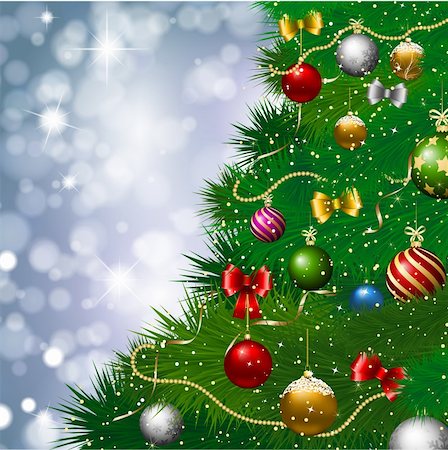 Christmas tree with decorations against a bokeh lights background Stock Photo - Budget Royalty-Free & Subscription, Code: 400-06207838