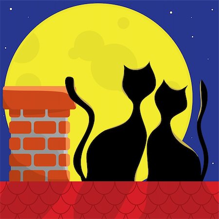 pzromashka (artist) - love the cats on the roof of a full moon Foto de stock - Super Valor sin royalties y Suscripción, Código: 400-06200249