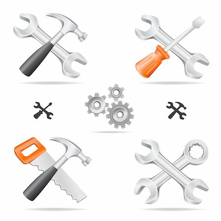 The tools icon set cross with each other isolated on a white background Stock Photo - Budget Royalty-Free & Subscription, Code: 400-06200401