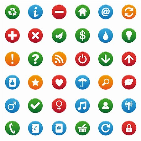 Collection of round icons in various colors Stock Photo - Budget Royalty-Free & Subscription, Code: 400-06200565