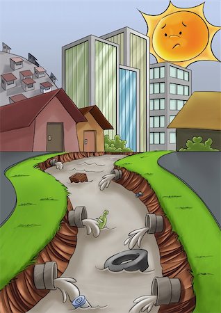 pollution sun - city without a drain care, a river too much polluted Stock Photo - Budget Royalty-Free & Subscription, Code: 400-06201173