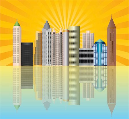 Atlanta Georgia City Skyline  with Sun Rays and Reflection Illustration Stock Photo - Budget Royalty-Free & Subscription, Code: 400-06202345