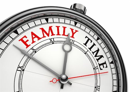 family fun day background - family time concept clock closeup isolated on white background with red and black words Foto de stock - Super Valor sin royalties y Suscripción, Código: 400-06203049