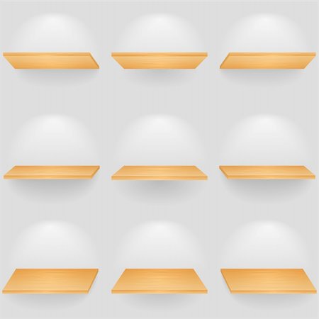 Set of wooden shelves, vector eps10 illustration Stock Photo - Budget Royalty-Free & Subscription, Code: 400-06325859