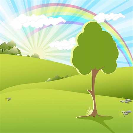 illustration landscape with green field and trees Stock Photo - Budget Royalty-Free & Subscription, Code: 400-06326243
