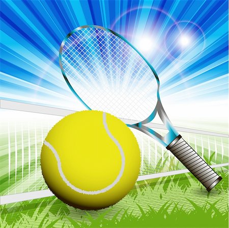 illustration, tennis net, ball and racket on court Stock Photo - Budget Royalty-Free & Subscription, Code: 400-06326301