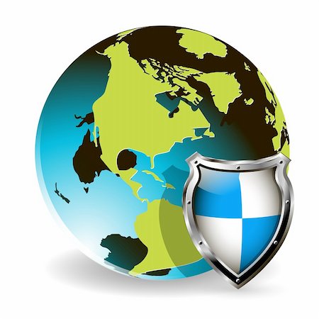 firewall white guard - illustration of a blue shield for the Globe Stock Photo - Budget Royalty-Free & Subscription, Code: 400-06326836