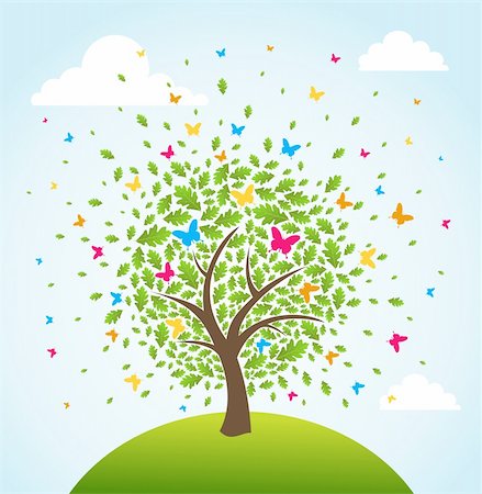 environment cartoons colored - Abstract spring time tree composition flowers background. Vector file layered for easy manipulation and custom coloring. Stock Photo - Budget Royalty-Free & Subscription, Code: 400-06327242