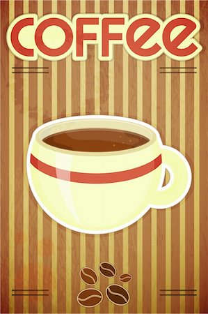 Template menu of coffee - coffee cup on striped background in retro style - vector illustration Stock Photo - Budget Royalty-Free & Subscription, Code: 400-06327555