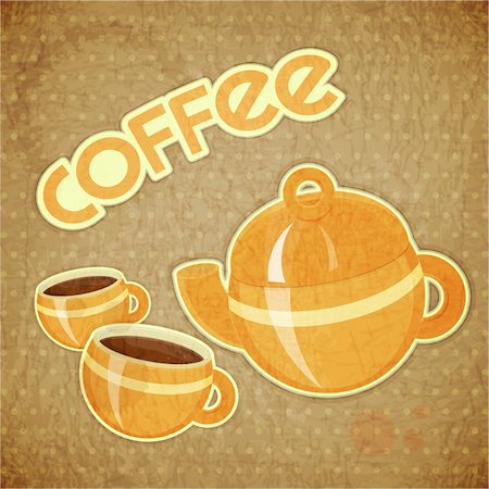 Template Menu of Coffee - two Coffee Cups and Coffee Pot on Crumpled Background in Retro Style - Vector illustration Stock Photo - Budget Royalty-Free & Subscription, Code: 400-06327556