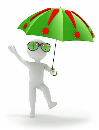 exclamation mark - Abstract person stands under umbrella covered with exclamation marks also reflected  in eyeglasses. All problems are solved and decisions found. Three-dimensional  (3D) render isolated on white. Stock Photo - Budget Royalty-Free & Subscription, Code: 400-06327808