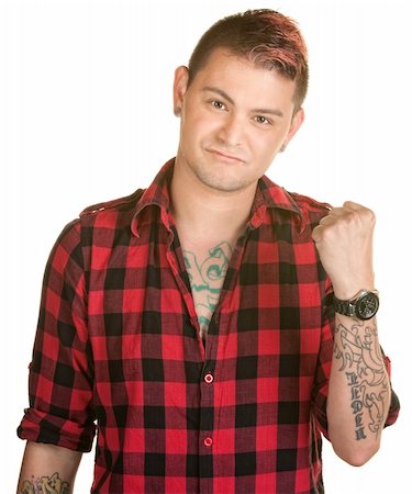 simsearch:400-06363059,k - Tough young man in flannel shirt with clenched fist Stock Photo - Budget Royalty-Free & Subscription, Code: 400-06329281