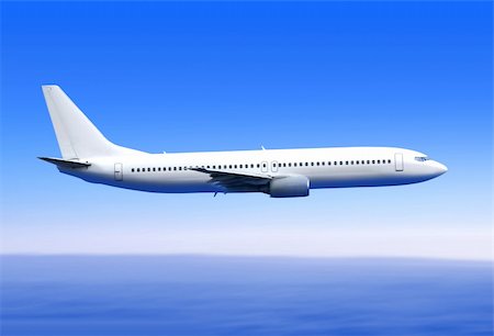 white passenger airplane in the blue sky landing away Stock Photo - Budget Royalty-Free & Subscription, Code: 400-06332288