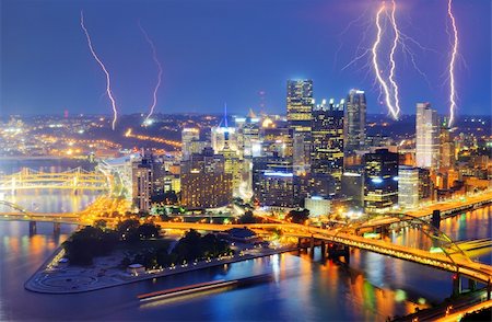 Lightning among skyscrapers in downtown PIttsburgh, Pennsylvania, USA. Stock Photo - Budget Royalty-Free & Subscription, Code: 400-06332428