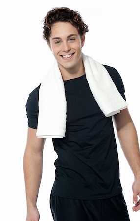 simsearch:400-06482604,k - Handsome muscular man with towel around his neck over white background Stock Photo - Budget Royalty-Free & Subscription, Code: 400-06333934