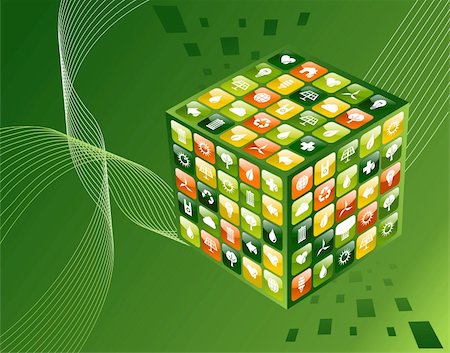 simsearch:400-05877514,k - Eco friendly iphone app cube with icon set background. Vector file available. Stock Photo - Budget Royalty-Free & Subscription, Code: 400-06355684