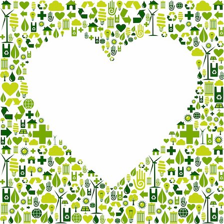 eco house - Heart silhouette made with eco friendly icon collection. Vector file available. Stock Photo - Budget Royalty-Free & Subscription, Code: 400-06355854