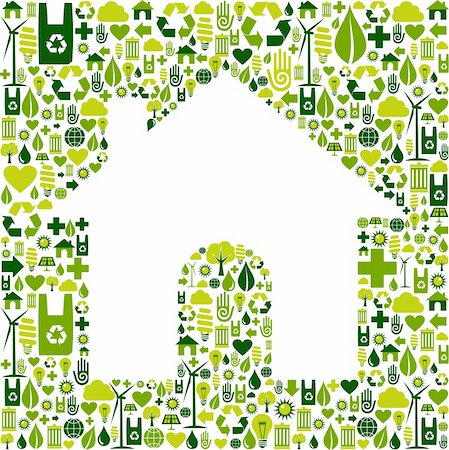 earth friendly - Green icons set background in home shape. Vector file available. Stock Photo - Budget Royalty-Free & Subscription, Code: 400-06355855