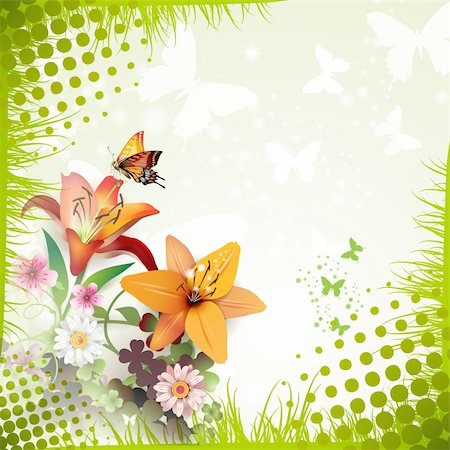 simsearch:400-06355883,k - Lilies and butterflies in the grass Stock Photo - Budget Royalty-Free & Subscription, Code: 400-06355874