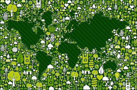 simsearch:400-05877514,k - Green environment icon set around World map shape. Vector file layered for easy manipulation and custom coloring. Stock Photo - Budget Royalty-Free & Subscription, Code: 400-06355913