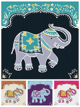 decorated asian elephants - Traditional indian elephant decorated for special occasion background set. Vector file available. Stock Photo - Budget Royalty-Free & Subscription, Code: 400-06355936