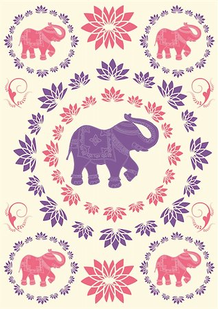 decorated asian elephants - Traditional indian elephant background. Vector file available. Stock Photo - Budget Royalty-Free & Subscription, Code: 400-06355937